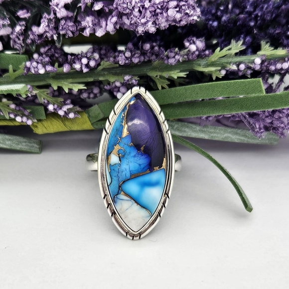 Ice Blue Dahlia Sterling Silver Ring - Picture 7 of 8